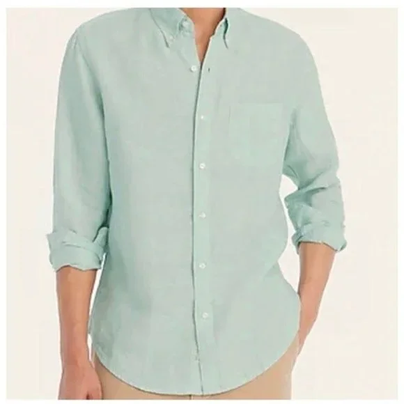 J.Crew NWT Sz XXL Classic Faded Bluegrass Linen Cotton Button Down Shirt - Picture 6 of 9
